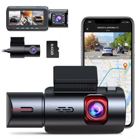 Campark CE66A/DC14 3 Way 4K WIFI Dash Camera With 64GB Memory Card