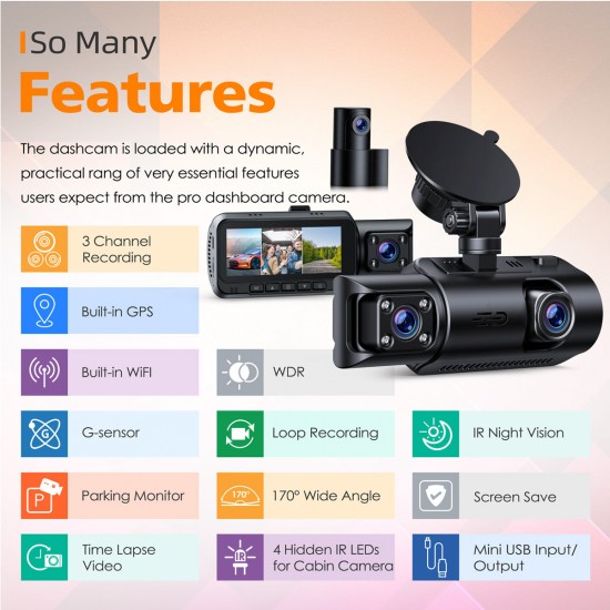 Campark CE66A/DC14 4K 3 Way Triple With WiFi GPS Car Dash Cam Campark CE66A/DC14 4K 3 Way Triple With WiFi GPS Car Dash Cam