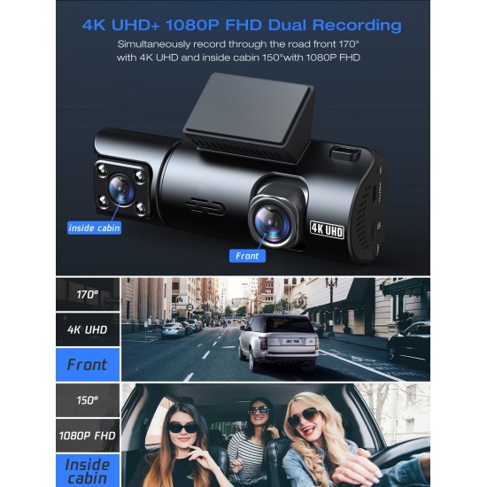 Campark CE67A/DC13 4K Front and Inside With WiFi GPS Dual Dash Camera