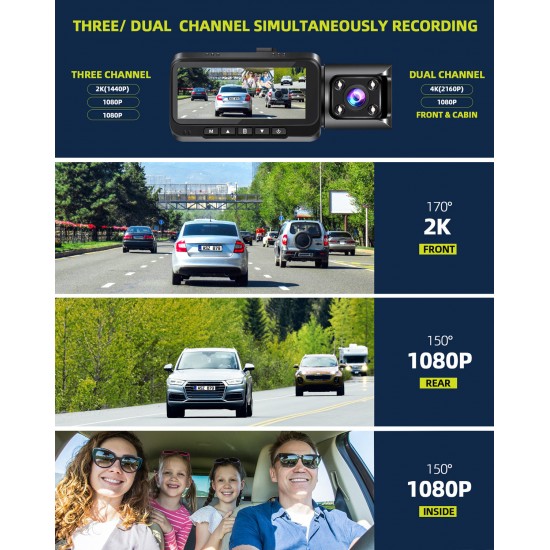 Campark CE66A/DC14 3 Way 4K WIFI Dash Camera With 64GB Memory Card Campark CE66A/DC14 3 Way 4K WIFI Dash Camera With 64GB Memory Card