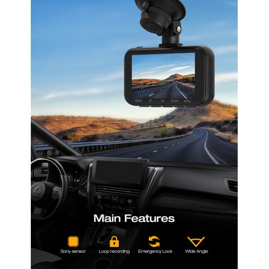 Campark C200 4K Front and Rear Dual Dash Camera with 3 inch LCD Display