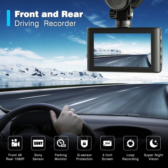 Campark DC30A Dash Cam Native 4K Front and 1080P Rear Car Camera Campark DC30A Dash Cam Native 4K Front and 1080P Rear Car Camera