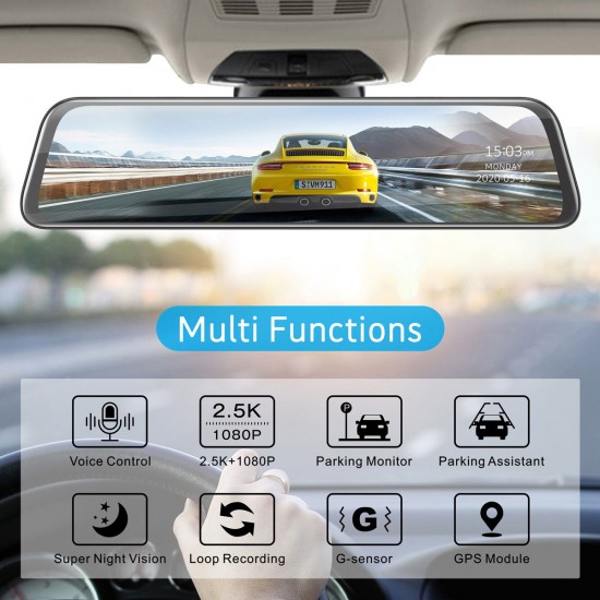 Campark CE70 2.5K 12" Front and Rear Mirror Dash Cam with Voice Control Campark CE70 2.5K 12" Front and Rear Mirror Dash Cam with Voice Control