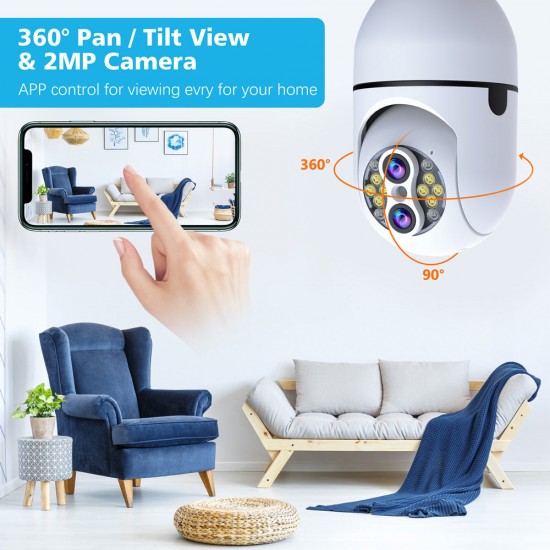 Campark SC11 10 x Hybrid Zoom 2MP Wireless WiFi Light Bulb Security Camera with Sound & Light Alarm, Color Night Vision