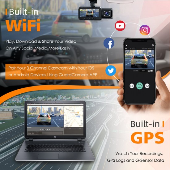 Campark CE66A/DC14 4K 3 Way Triple With WiFi GPS Car Dash Cam Campark CE66A/DC14 4K 3 Way Triple With WiFi GPS Car Dash Cam