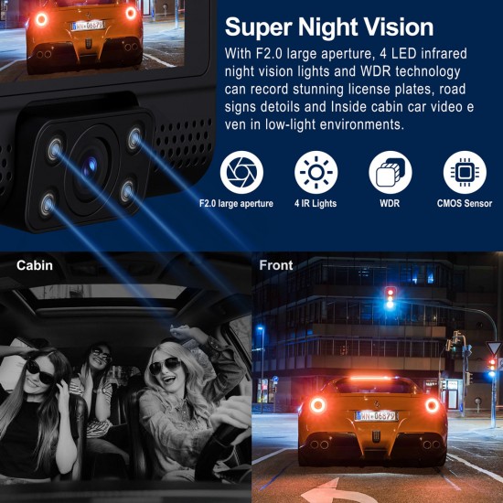 Campark M200 1080P 3 Channel Front and Rear and Inside Dash Cam with GPS Campark M200 1080P 3 Channel Front and Rear and Inside Dash Cam with GPS