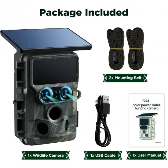 Campark TC22 4K Trail Camera WiFi Dual Lens Solar Power Integrated Game Camera with Starlight Night Vision