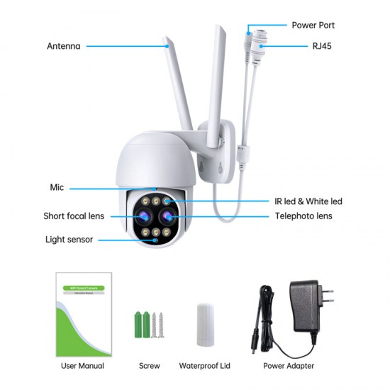Campark SC20 4K Security Camera 8x Hybrid Zoom PTZ WiFi Dual Lens Cam with Color Night Vision Campark SC20 4K Security Camera 8x Hybrid Zoom PTZ WiFi Dual Lens Cam with Color Night Vision