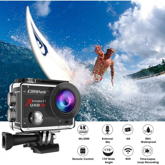 Campark ACT74A 4K 20MP Action Camera EIS External WiFi Waterproof Camera