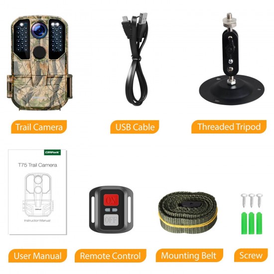 Campark T75 WiFi Trail Camera 20MP 1296P Remote Control Hunting Game Camera