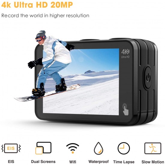 Campark V40 4K/30FPS WiFi Action Camera 20MP Touch Screen 40M Waterproof Camera