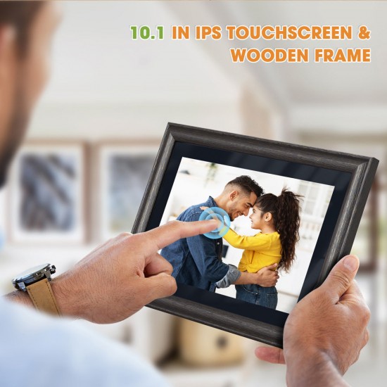 Jeemak PF02 10.1'' IPS HD Touch Screen & Detachable Wooden Digital Picture Frame