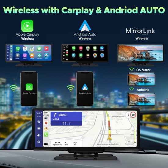 9.26'' Car Stereo Wireless Apple Carplay & Android Auto with 1080P Backup Camera, Airplay and GPS 9.26'' Car Stereo Wireless Apple Carplay & Android Auto with 1080P Backup Camera, Airplay and GPS