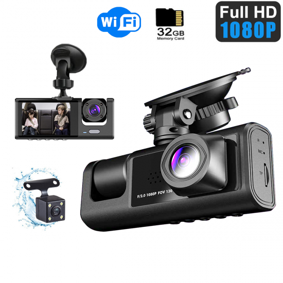 3-Channel Dash Cam For Cars Front & Inside & Rear Recording, 1080P HD Loop Recording, Car DVR Black- Box With 2 Inch IPS Screen, Car Accessories 3-Channel Dash Cam For Cars Front & Inside & Rear Recording, 1080P HD Loop Recording, Car DVR Black- Box With 2 Inch IPS Screen, Car Accessories