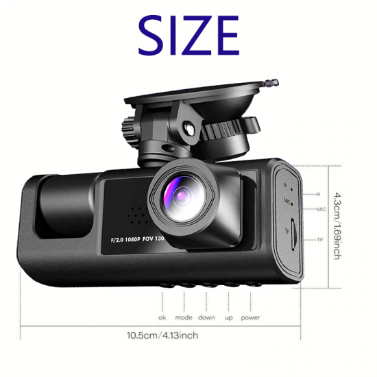 3-Channel Dash Cam For Cars Front & Inside & Rear Recording, 1080P HD  Loop Recording, Car DVR Black- Box With 2 Inch IPS Screen, Car Accessories