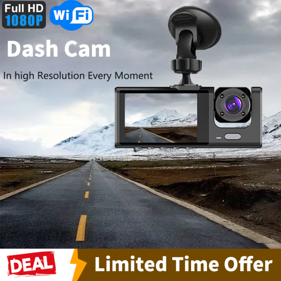 3-Channel Dash Cam For Cars Front & Inside & Rear Recording, 1080P HD Loop Recording, Car DVR Black- Box With 2 Inch IPS Screen, Car Accessories 3-Channel Dash Cam For Cars Front & Inside & Rear Recording, 1080P HD Loop Recording, Car DVR Black- Box With 2 Inch IPS Screen, Car Accessories