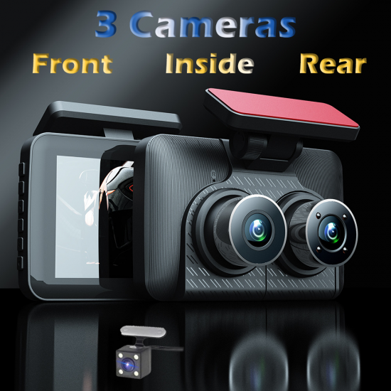 3-camera 4'' Dash Cam HD 1080P Infrared Night Vision Car Camera with 32G TF Card