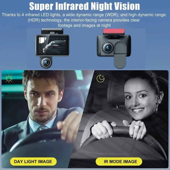 3-camera 4'' Dash Cam HD 1080P Infrared Night Vision Car Camera with 32G TF Card