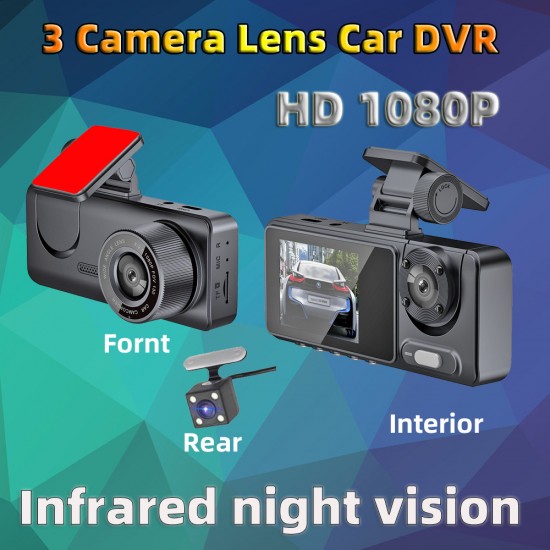 Dash Cam 1080P HD Triple-Lens Recording 3-Cam DVR Night Vision Wi-Fi Car Camera with 32G Card Dash Cam 1080P HD Triple-Lens Recording 3-Cam DVR Night Vision Wi-Fi Car Camera with 32G Card