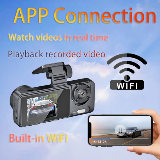 Dash Cam 1080P HD Triple-Lens Recording 3-Cam DVR Night Vision Wi-Fi Car Camera with 32G Card Dash Cam 1080P HD Triple-Lens Recording 3-Cam DVR Night Vision Wi-Fi Car Camera with 32G Card