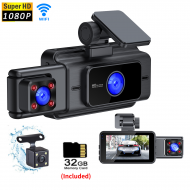 Full HD 1080P Dash Cam with Wi-Fi and 3 Lens 170° Wide Angle Night Vision and Loop Recording 32G TF Card Included Full HD 1080P Dash Cam with Wi-Fi and 3 Lens 170° Wide Angle Night Vision and Loop Recording 32G TF Card Included