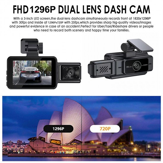 Full HD 1080P Dash Cam with Wi-Fi and 3 Lens 170° Wide Angle Night Vision and Loop Recording 32G TF Card Included