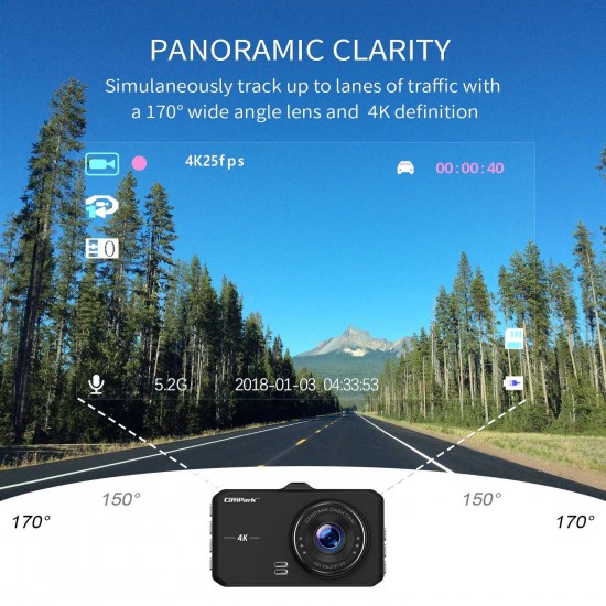 Campark DC10 Dash Cam 4K UHD DVR Driving Recorder Camera                  