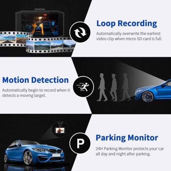 Campark DC02 Dash Cam Front and Rear Full HD Dual Dashboard Camera for Cars with 3 Inches Screen Campark DC02 Dash Cam Front and Rear Full HD Dual Dashboard Camera for Cars with 3 Inches Screen