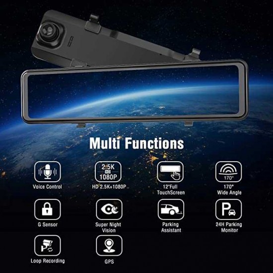 Campark R12 2.5K Mirror Dash Cam for Cars 12 inch GPS Voice Control Rear View Dual Lens Dash Camera Campark R12 2.5K Mirror Dash Cam for Cars 12 inch GPS Voice Control Rear View Dual Lens Dash Camera