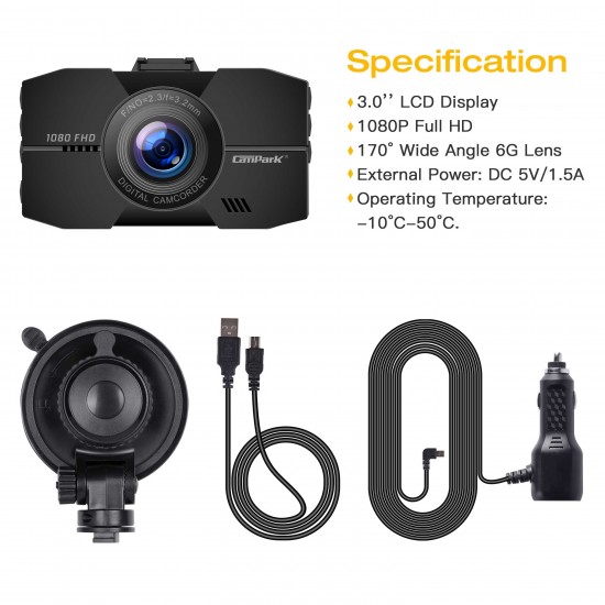 Campark DC01 Dash Cam 1080P FHD DVR Dashboard Camera for Cars 3" LCD Screen Campark DC01 Dash Cam 1080P FHD DVR Dashboard Camera for Cars 3" LCD Screen